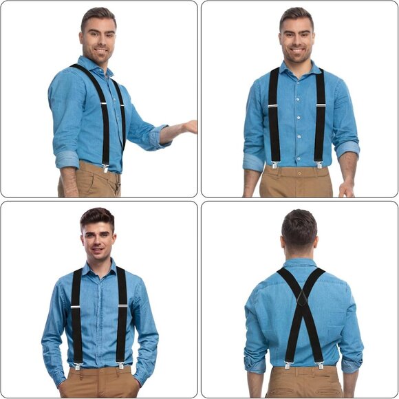 Mens Heavy Duty Suspenders with Strong Clips Elastic Y Back Braces 2 Inch - Picture 4 of 7